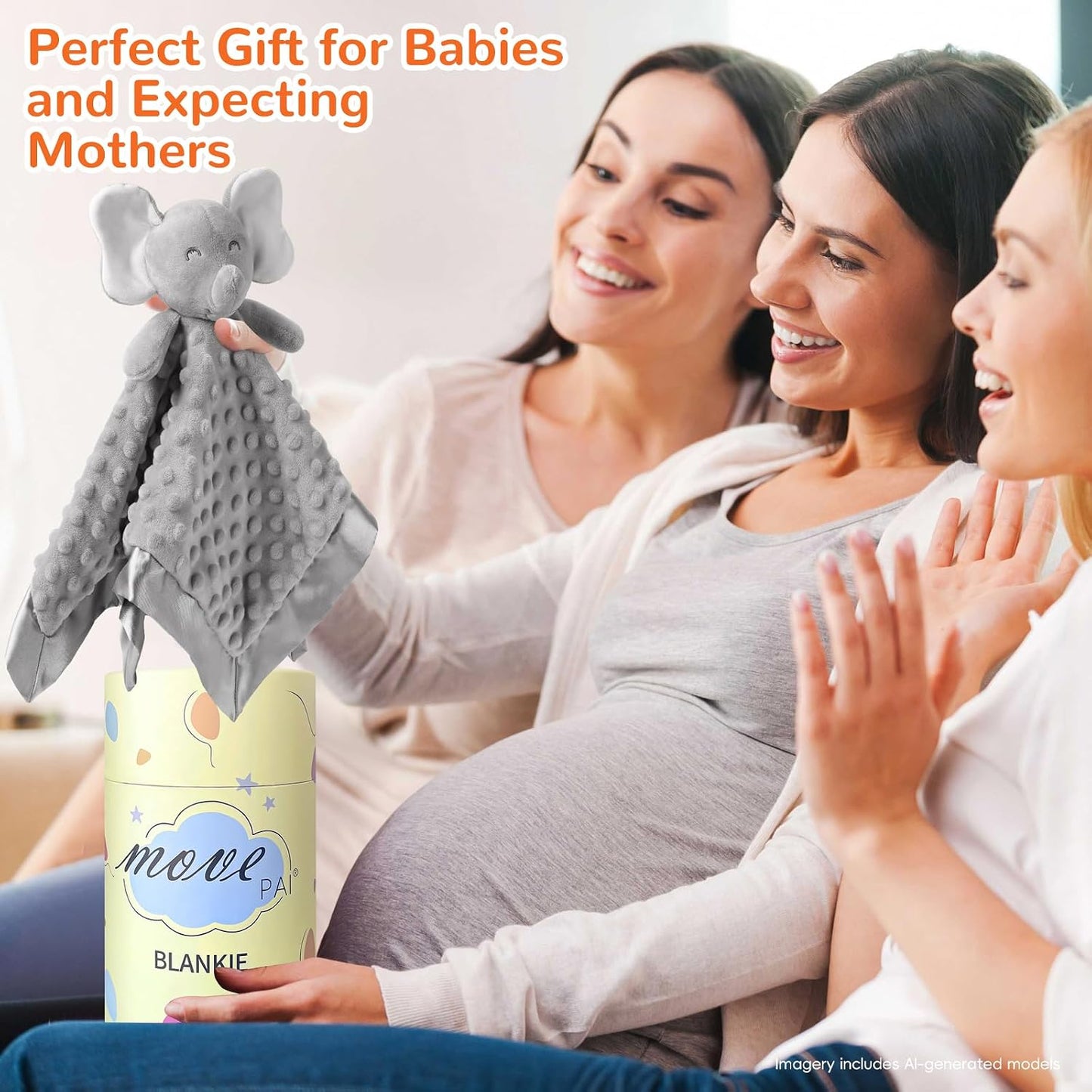 Baby Security Blanket, Soft Baby Lovey Toy Blanket for Boys and Girls, Snuggle Toy Lovie Newborn Gift, Unisex Baby Plush Gray Elephant 16 Inch