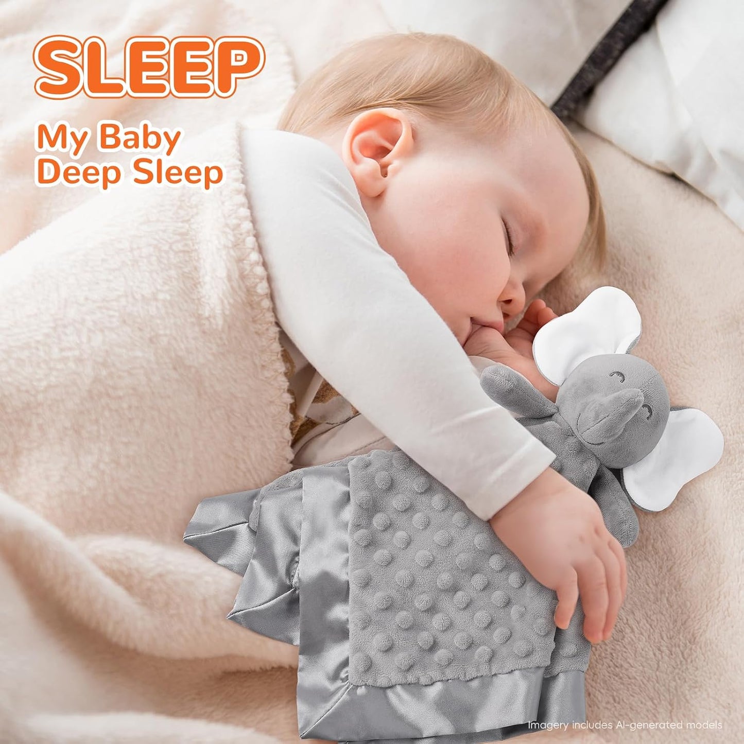 Baby Security Blanket, Soft Baby Lovey Toy Blanket for Boys and Girls, Snuggle Toy Lovie Newborn Gift, Unisex Baby Plush Gray Elephant 16 Inch