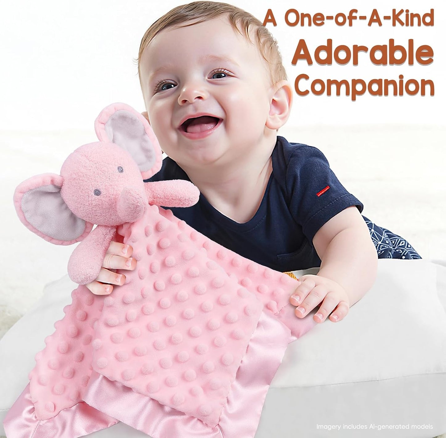 Baby Security Blanket, Soft Baby Lovey Toy Blanket for Girls, Snuggle Toy Lovie Newborn Gift, Stuffed Animals Pink Elephant 16 Inch