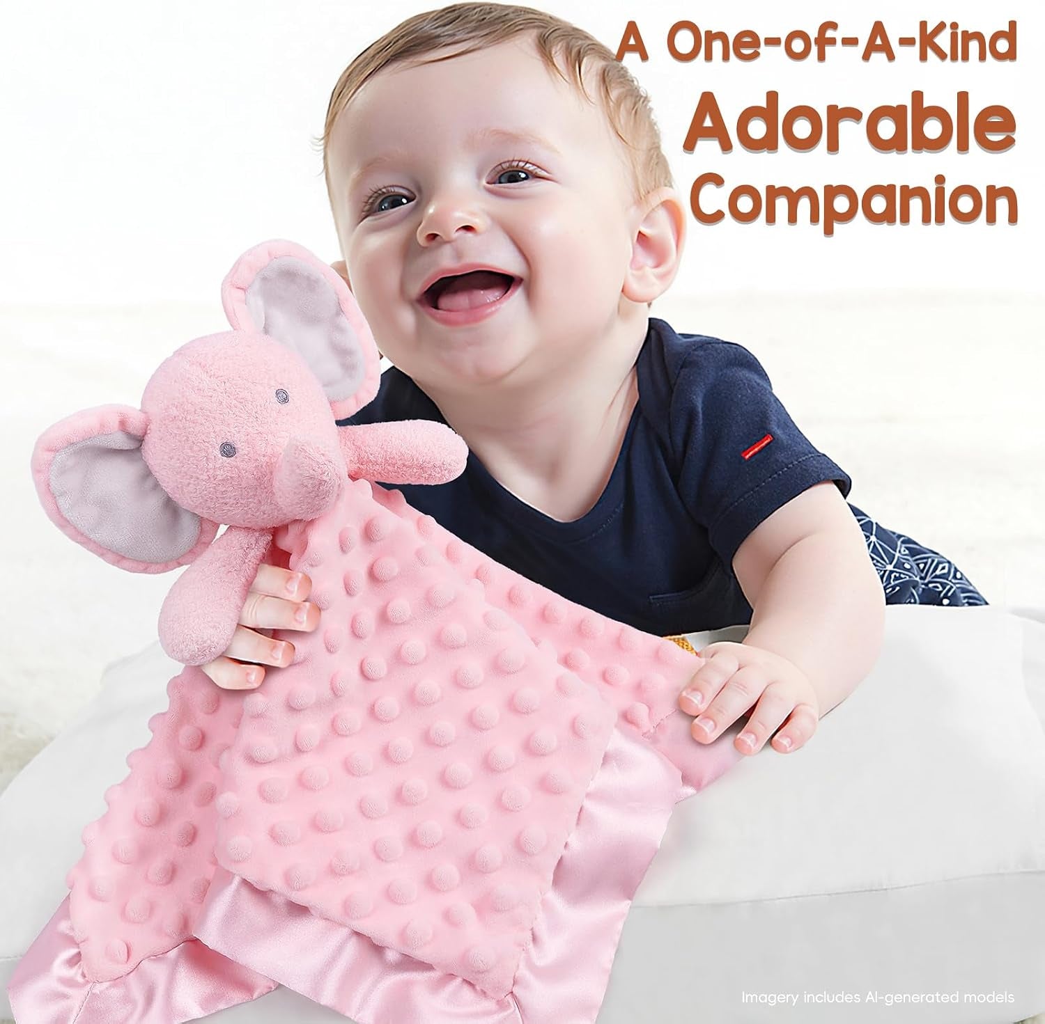 Baby Security Blanket, Soft Baby Lovey Toy Blanket for Girls, Snuggle Toy Lovie Newborn Gift, Stuffed Animals Pink Elephant 16 Inch