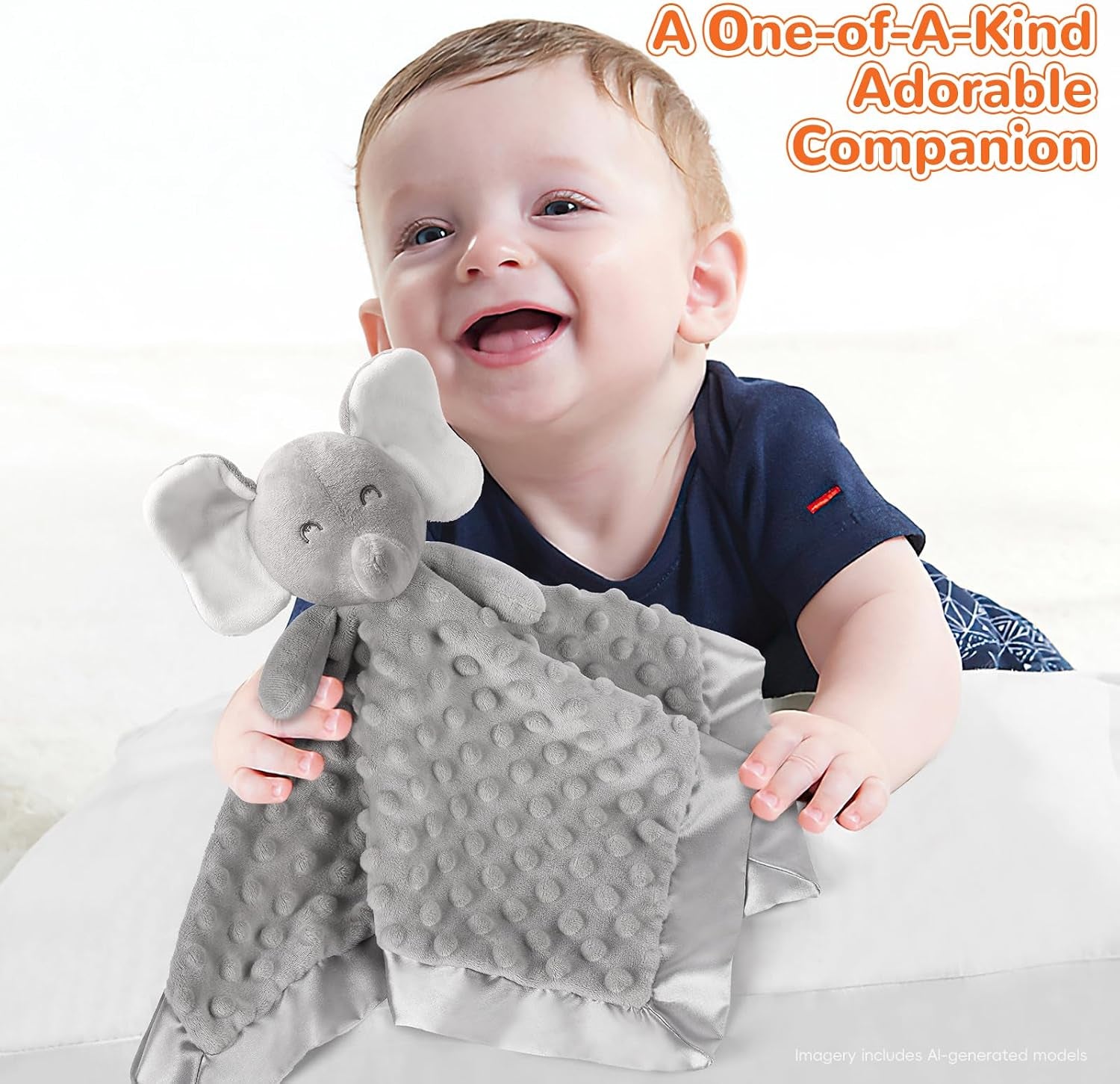 Baby Security Blanket, Soft Baby Lovey Toy Blanket for Boys and Girls, Snuggle Toy Lovie Newborn Gift, Unisex Baby Plush Gray Elephant 16 Inch