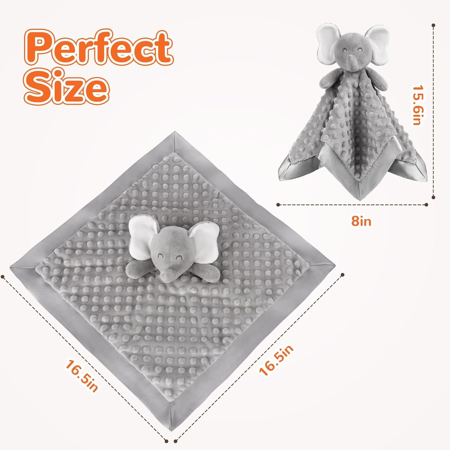 Baby Security Blanket, Soft Baby Lovey Toy Blanket for Boys and Girls, Snuggle Toy Lovie Newborn Gift, Unisex Baby Plush Gray Elephant 16 Inch