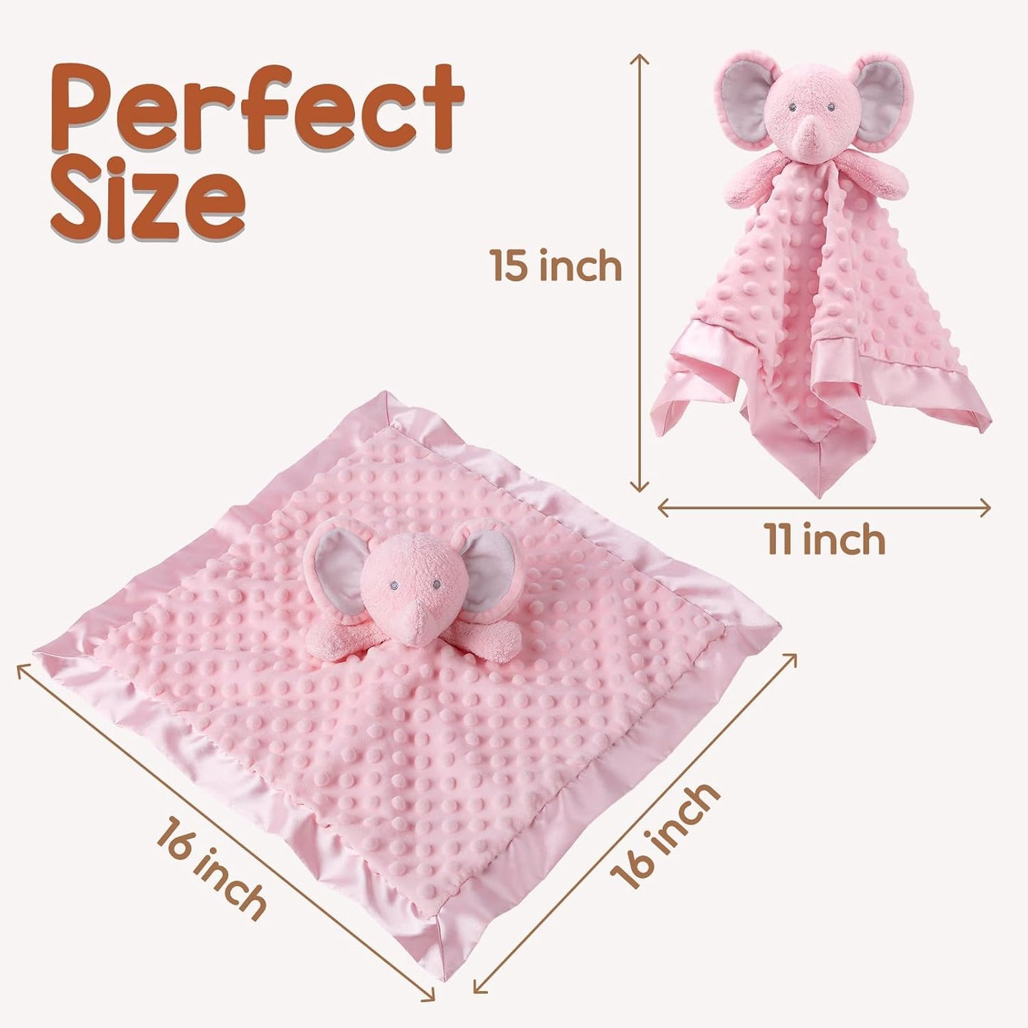 Baby Security Blanket, Soft Baby Lovey Toy Blanket for Girls, Snuggle Toy Lovie Newborn Gift, Stuffed Animals Pink Elephant 16 Inch