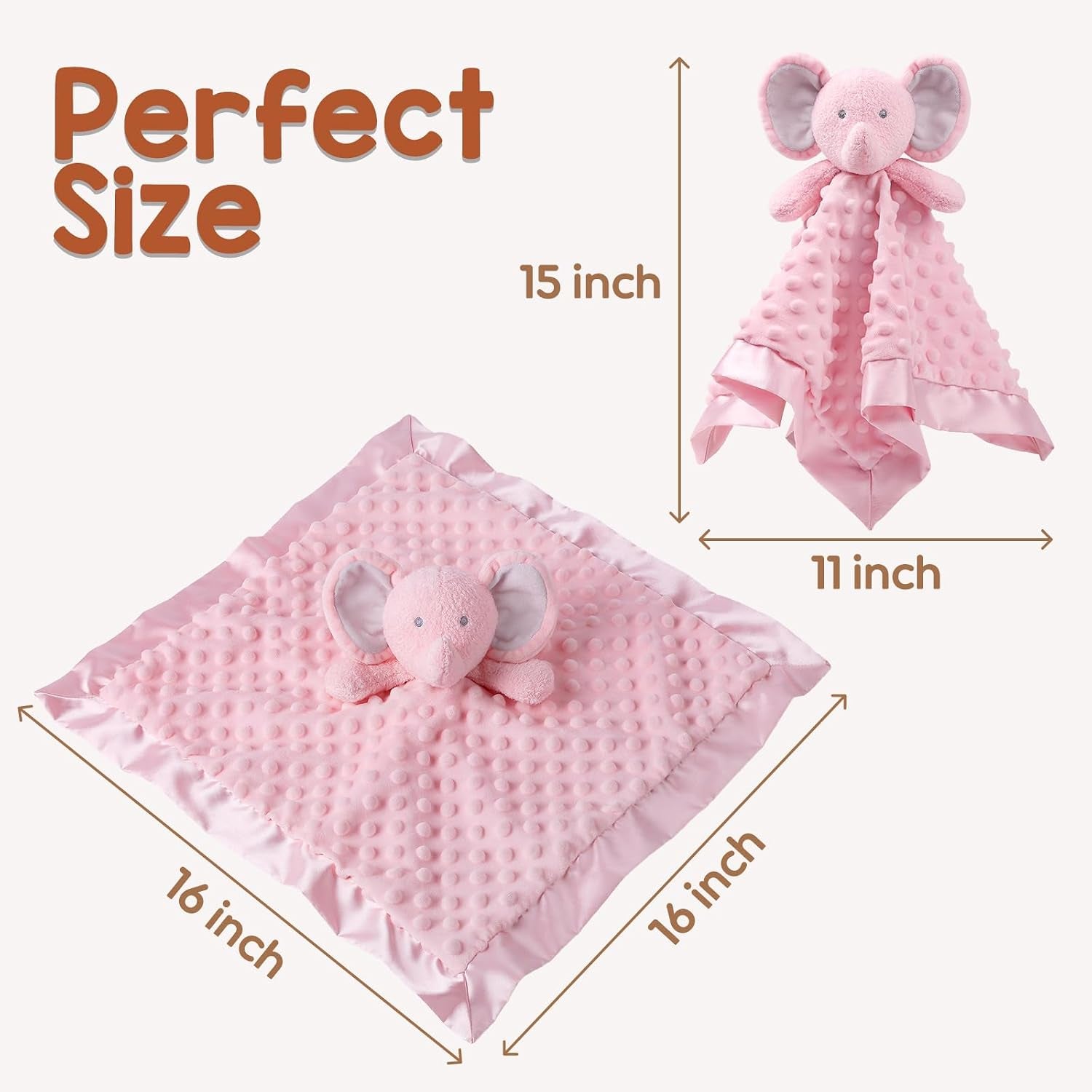 Baby Security Blanket, Soft Baby Lovey Toy Blanket for Girls, Snuggle Toy Lovie Newborn Gift, Stuffed Animals Pink Elephant 16 Inch