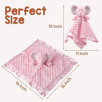 Baby Security Blanket, Soft Baby Lovey Toy Blanket for Girls, Snuggle Toy Lovie Newborn Gift, Stuffed Animals Pink Elephant 16 Inch